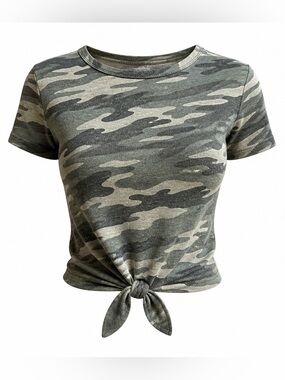 COIN 1804 LA Crew Neck Camouflage Top Tie /Twist Detail Tee